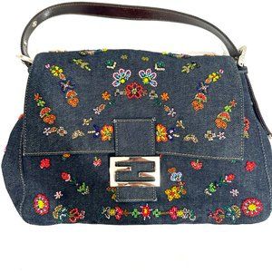 Fendi Denim Beaded Mama Baguette